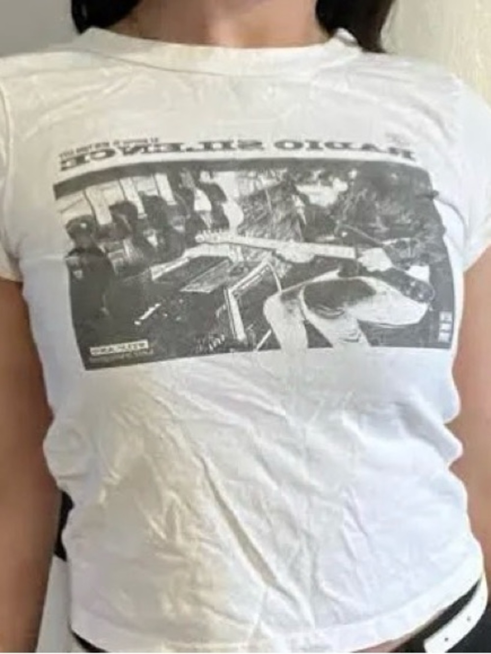 Brandy Melville White Band Graphic Short Sleeve Tee